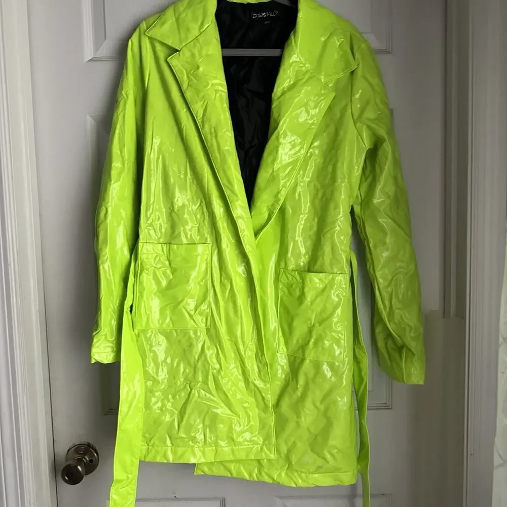Dolls Kill Trickz N' Treatz Slime Viral Vengeance Vinyl Trench Coat Neon Green L - Picture 4 of 7